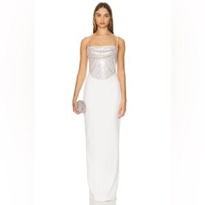 Retrofete Diamanté Sequin Embellished Silver & White DressGown, NWT,MRSP $1,500.